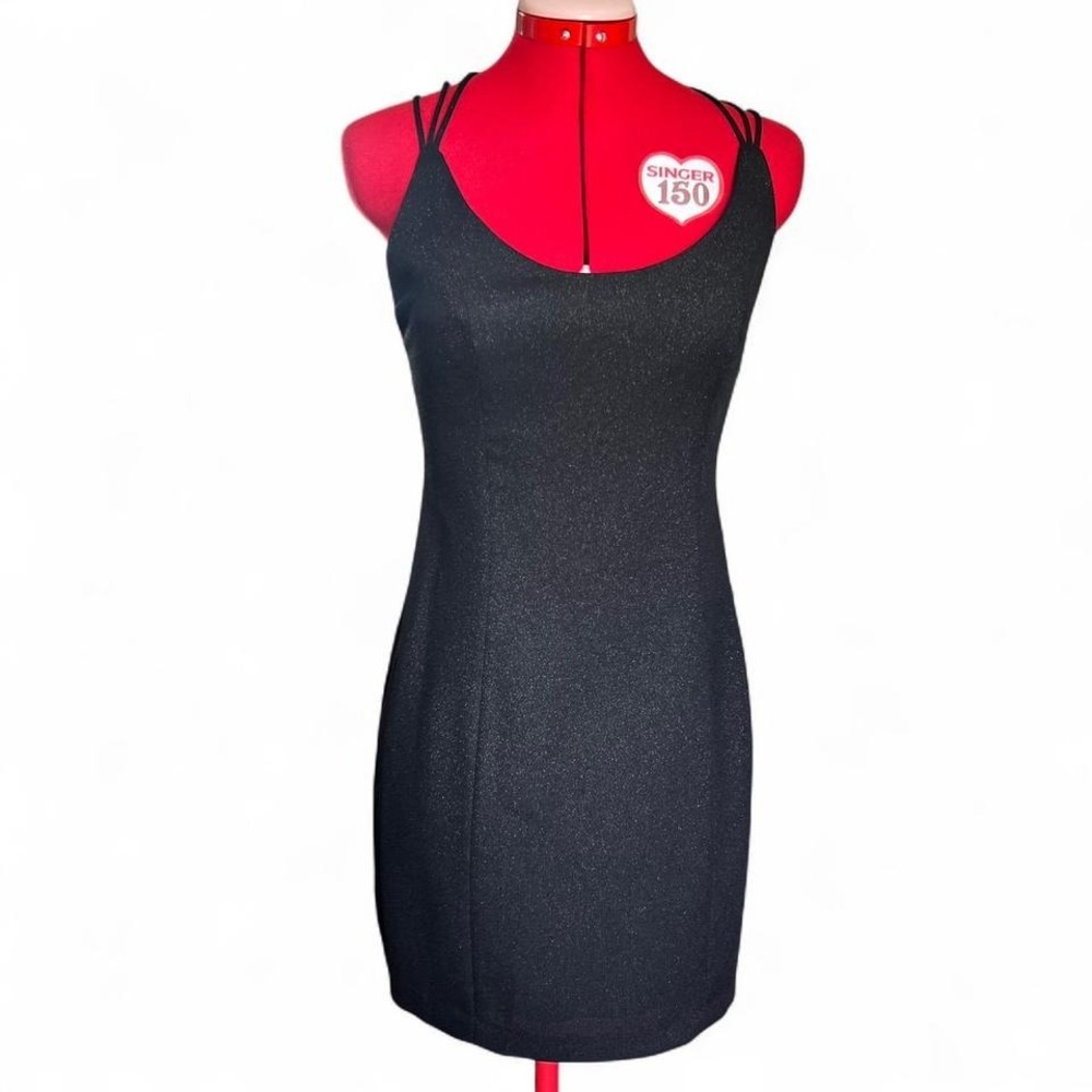 Vintage Barbara Taylor Black With Silver‎ Glitter Bodycon Mini Dress Size 6 LBD